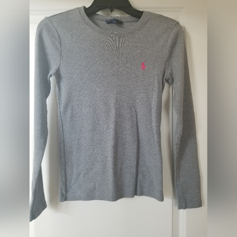 Ralph Lauren grey long sleeve polo crew shirt Sz small.
